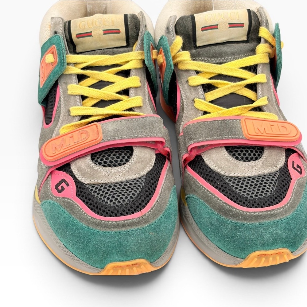Gucci Ultrapace Mid Top Sneakers 40 Retro Neon Multi Color Suede Luxury Shoe - Picture 5 of 10